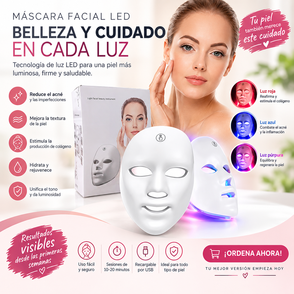 ✨ LumiSkin™ | Mascarilla Facial LED 7 Colores para una Piel Más Luminosa y Radiante